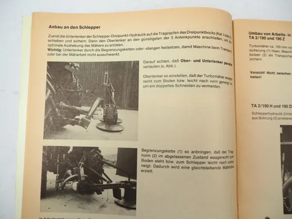 Krone TA2/190 Z H ZH Turbomäher Betriebsanleitung Ersatzteilliste 1983