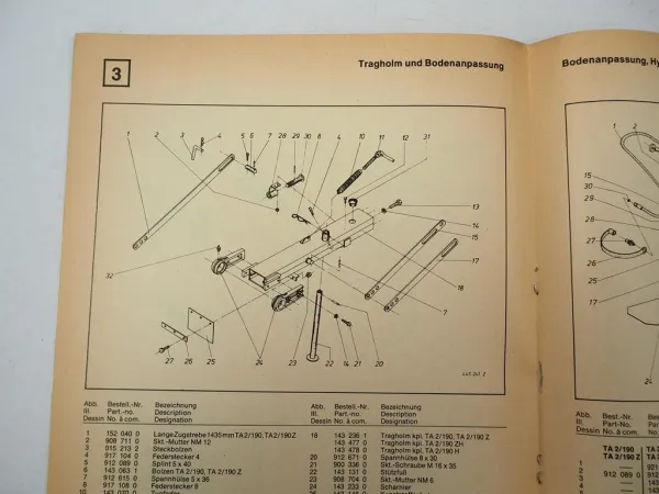 Krone TA2/190 Z H ZH Turbomäher Betriebsanleitung Ersatzteilliste 1983