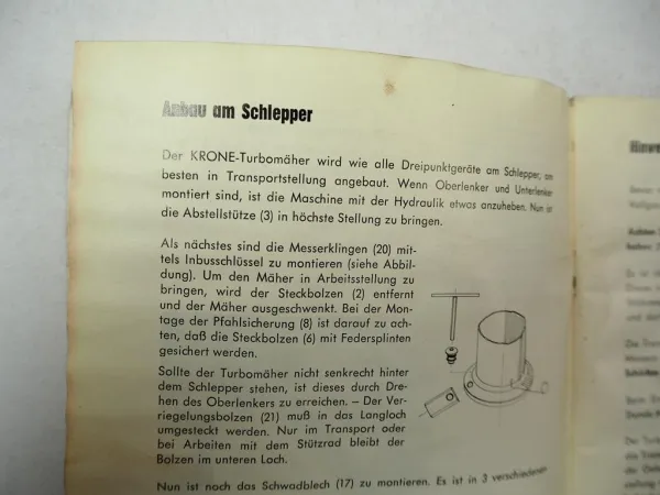 Krone TM4 TM2/135 TM2/165 Turbomäher Betriebsanleitung Ersatzteilliste 1970