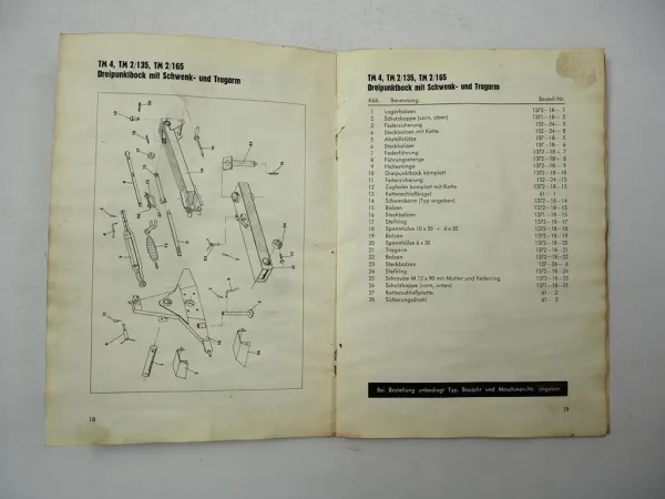 Krone TM4 TM2/135 TM2/165 Turbomäher Betriebsanleitung Ersatzteilliste 1970