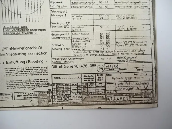 Krupp 70 GMT AT Mobilkran Schaltplan Elektrik Hydraulik 1980er Jahre