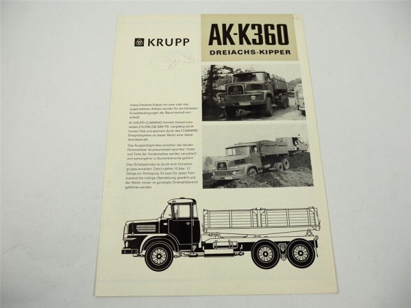 Krupp AK K 360 LKW 210 PS Dreiachs Kipper Prospekt 1966