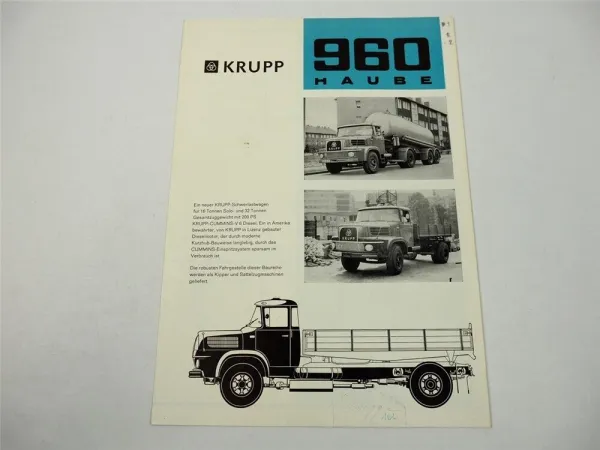 Krupp K S 960 Haube LKW 200 PS Kipper Sattelzug Prospekt 1964