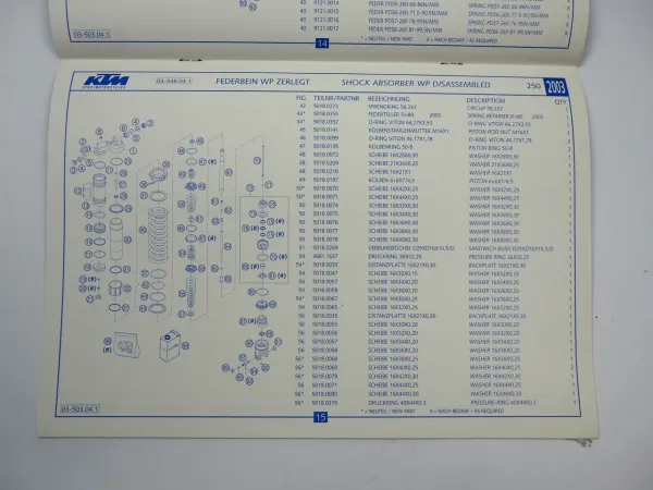 KTM 250 SX Motorrad Ersatzteilliste Ersatzteilkatalog Fahrgestell Chassis 2003