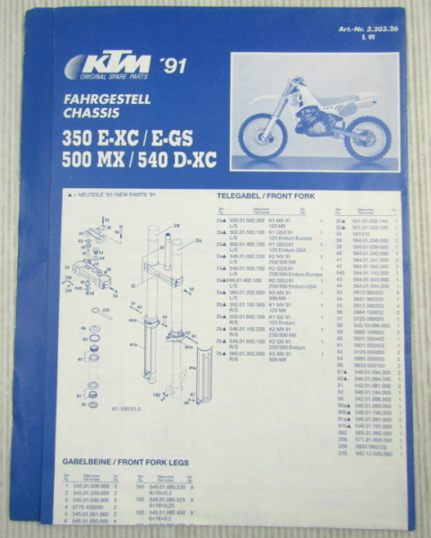KTM 350 E-XC E-GS 500MX 540D-XC Fahrgestell Ersatzteilliste Parts List Faltblatt