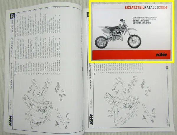 KTM 50 Mini Senior Adventure Ersatzteilliste Parts List Fahrgestell Motor 2004