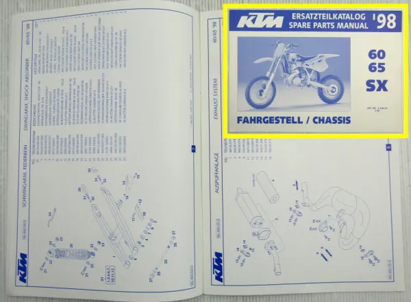 KTM 60 65 SX Ersatzteilliste Ersatzteilkatalog Parts List Fahrgestell Chassis 98
