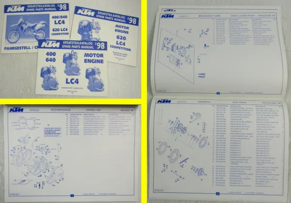 KTM 620 LC4 Competition + 400 640 LC4 Ersatzteillisten Motor Fahrgestell 1998