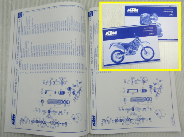 KTM 625SXC Ersatzteilliste Ersatzteilkatalog Parts List Fahrgestell Motor 2003