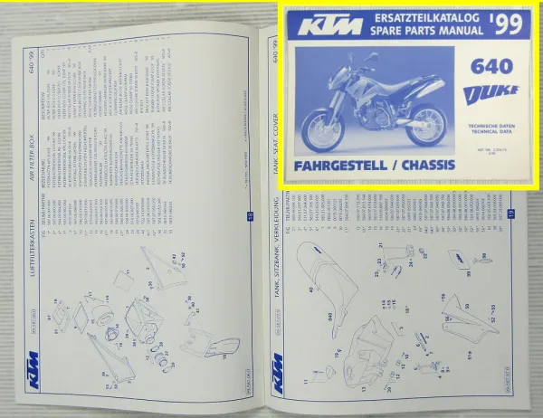 KTM 640 Duke Ersatzteilliste Ersatzteilkatalog Part List Fahrgestell Chassis 99