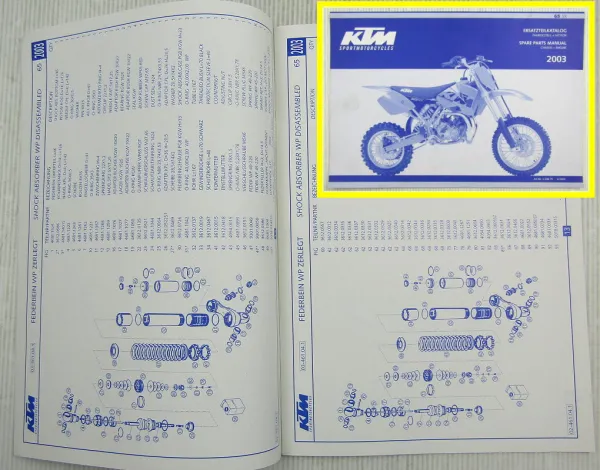 KTM 65SX Ersatzteilliste Ersatzteilkatalog Parts List Fahrgestell Motor 2003