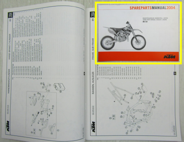 KTM 85SX Ersatzteilliste Parts List Fahrgestell Motor Chassis Engine 2004