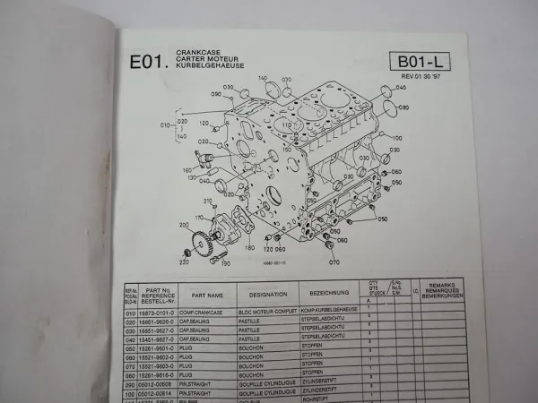 Kubota D722 Dieselmotor für Schäffer Lader Ersatzteilliste Parts List 1997