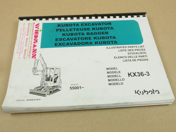 Kubota KX36-3 Minibagger Ersatzteilliste Parts List Lista de Piezas 3/2005