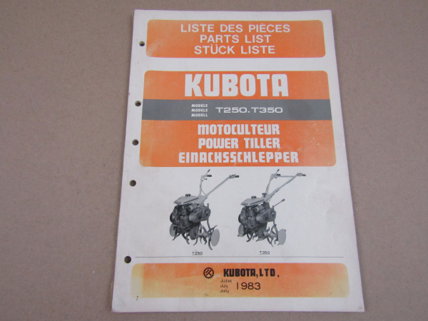 Kubota T250 T350 Einachsschlepper Ersatzteilliste Parts List Liste des piece 83