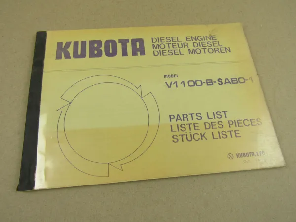 Kubota V1100-B-SABO-1 Diesel Motor Spare Parts List Ersatzteilliste 1983