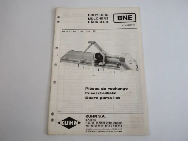 Kuhn BNE 100 120 150 180 210 Häcksler Ersatzteilliste Spare Parts List 1992