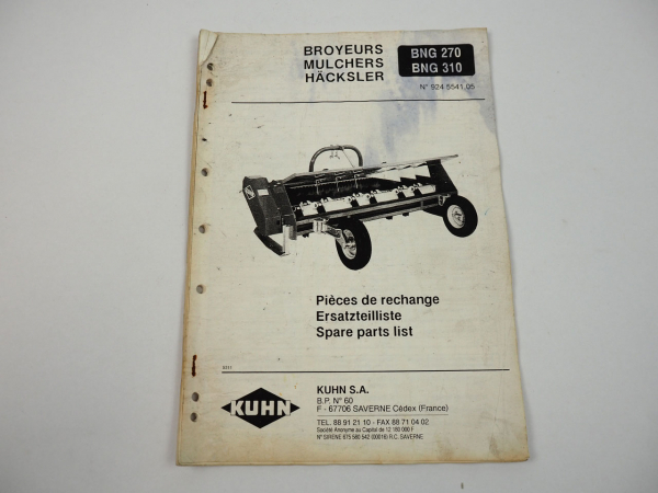 Kuhn BNG 270 310 Häcksler Ersatzteilliste Parts List Pieces de Rechange 1993