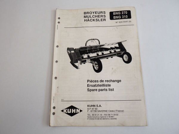Kuhn BNG 270 310 Häcksler Ersatzteilliste Spare Parts List 1993
