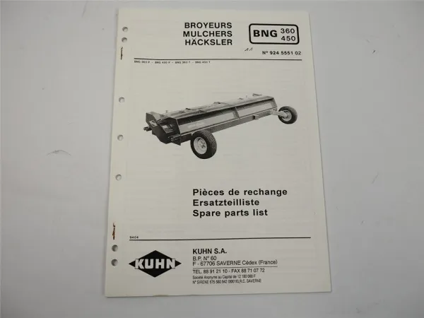 Kuhn BNG 360 450 P T Häcksler Ersatzteilliste Parts List Pieces de Rechange 1994