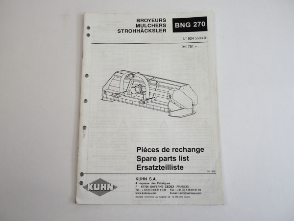 Kuhn BNG270 Strohhäcksler Ersatzteilliste Spare Parts List 1998