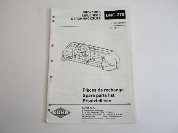 Kuhn BNG270 Strohhäcksler Ersatzteilliste Spare Parts List 1998
