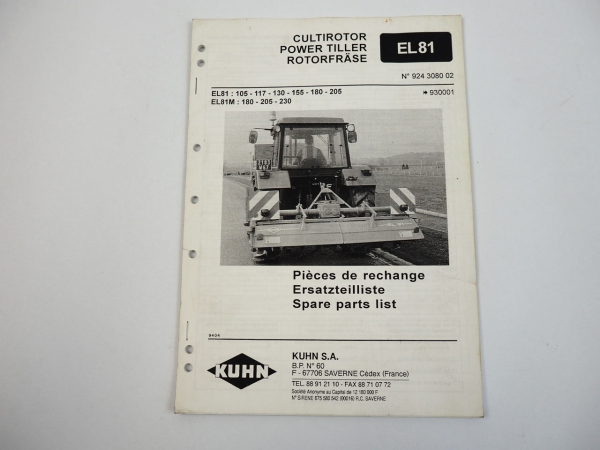 Kuhn EL81 EL81M Rotorfräse Ersatzteilliste Parts List Pieces de Rechange 1994