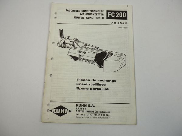Kuhn FC200 Mähknickzetter Ersatzteilliste Spare Parts List Ausgabe 1988