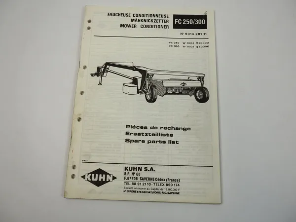 Kuhn FC250 FC300 Mähknickzetter Ersatzteilliste Spare Parts List 1989