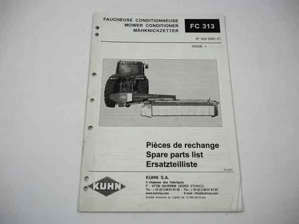 Kuhn FC313 Mähknickzetter Ersatzteilliste Ersatzteilkatakog 2001
