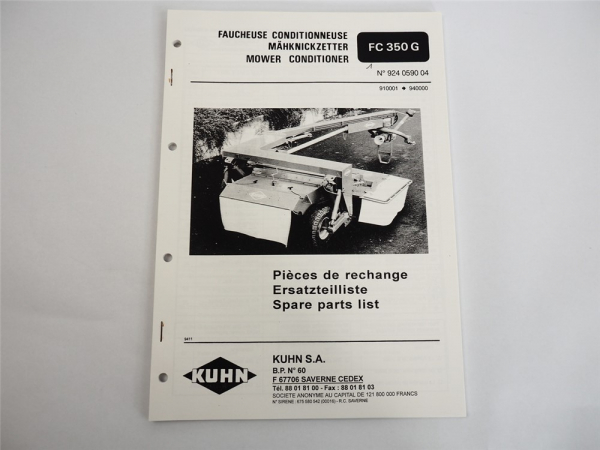 Kuhn FC350G Mähknickzetter Ersatzteilliste Spare Parts List 1994