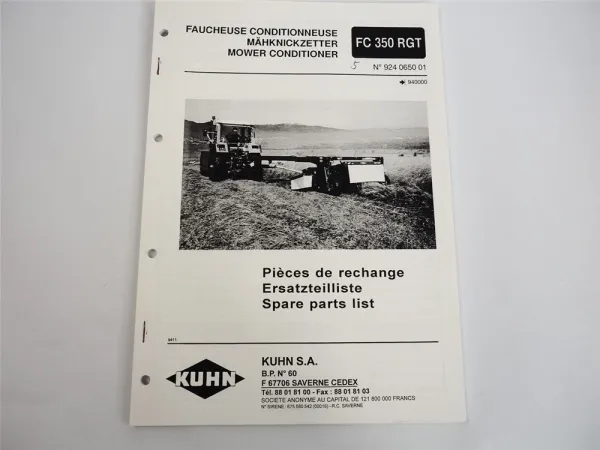 Kuhn FC350RGT Mähknickzetter Ersatzteilliste Spare Parts List 1994