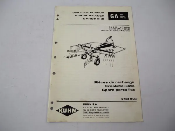 Kuhn GA 280 300NM 300N Giroschwader Ersatzteilliste Parts List Pieces de rechange