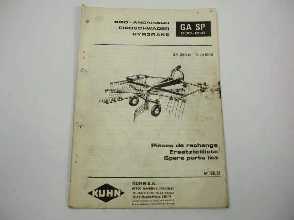 Kuhn GA230 280SP Giroschwader Ersatzteilkatalog Ersatzteilliste ca 1980/85