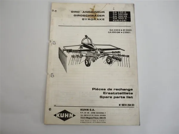 Kuhn GA230G 300GM VR G Giroschwader Ersatzteilliste Ersatzteilkatalog 1982