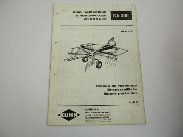 Kuhn GA300 Giroschwader Ersatzteilliste Ersatzteilkatalog 1982