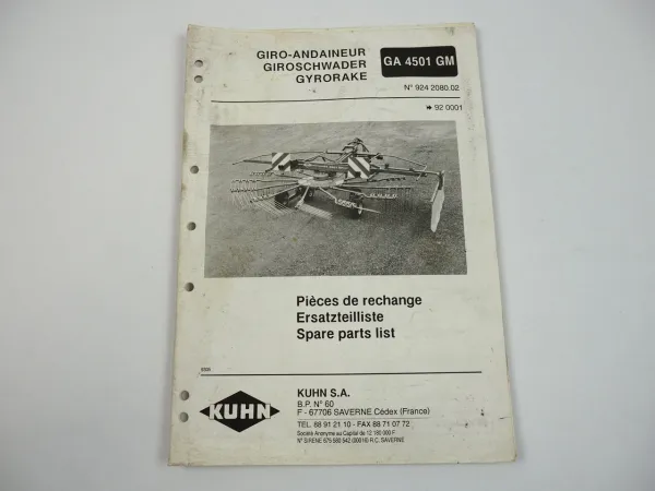 Kuhn GA4501 GM Giroschwader Ersatzteilliste Parts List Pieces de Rechange 1993