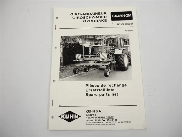 Kuhn GA4501GM Giroschwader Ersatzteilliste Parts List Pieces de Rechange 1994
