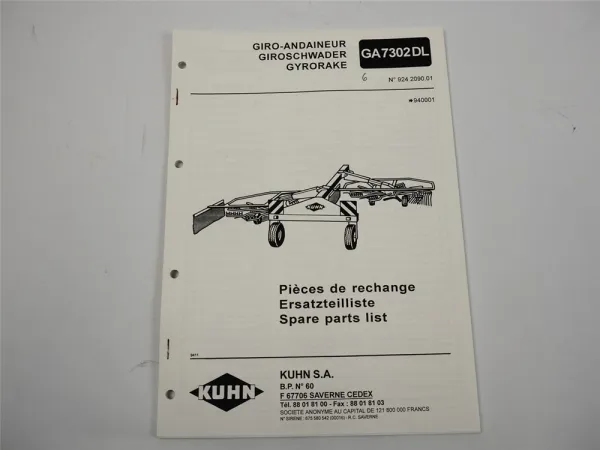 Kuhn GA7302DL Giroschwader Ersatzteilliste Ersatzteilkatalog parts list 1994