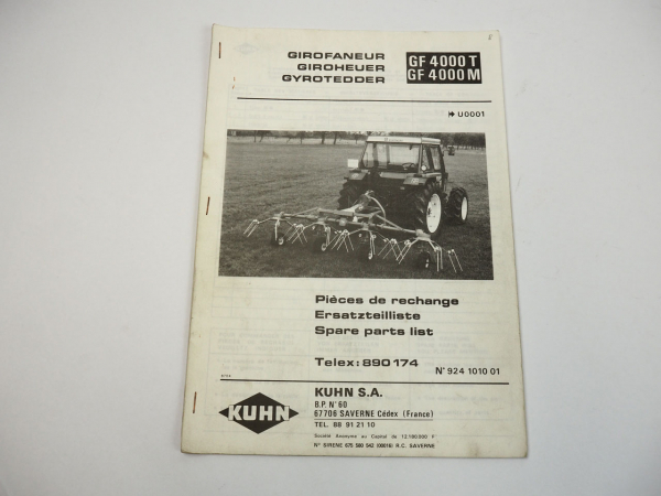 Kuhn GF4000T M Giroheuer Ersatzteilliste Parts List Pieces de Rechange 1987