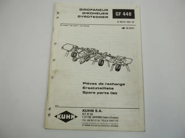 Kuhn GF440 Giroheuer Ersatzteilliste Parts List Pieces de Rechange 1988