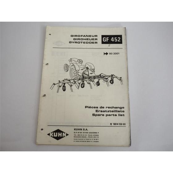 Kuhn GF452 Giroheuer Ersatzteilliste Parts List Pieces de Rechange 1981