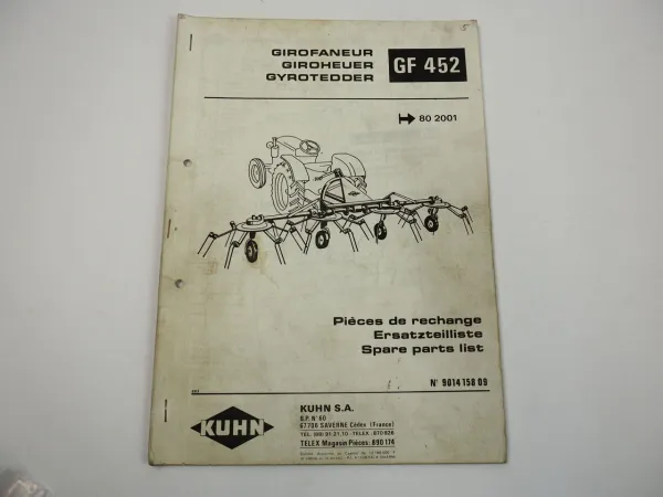 Kuhn GF452 Giroheuer Ersatzteilliste Parts List Pieces de Rechange 1983