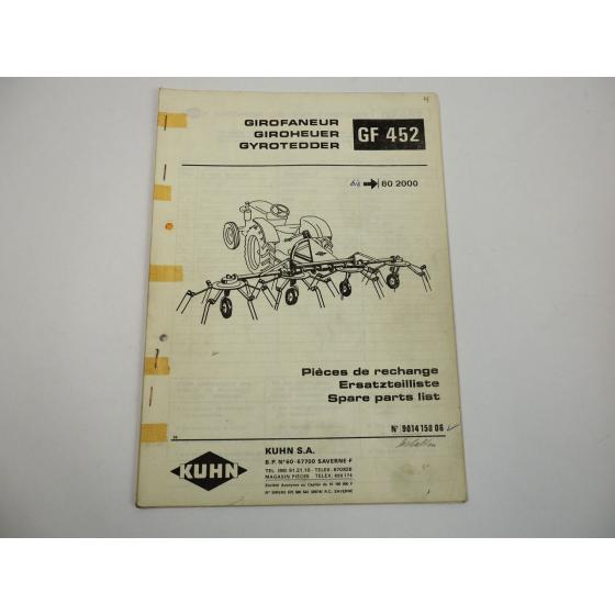 Kuhn GF452 Giroheuer Ersatzteilliste Parts List Pieces de Rechange ca 1980