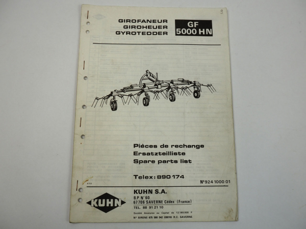 Kuhn GF5000HN Giroheuer Ersatzteilliste Parts List Pieces de Rechange 1987