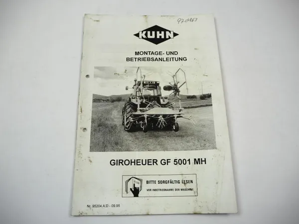 Kuhn GF5001 MH Giroheuer Betriebsanleitung Bedienungsanleitung Montage 1995