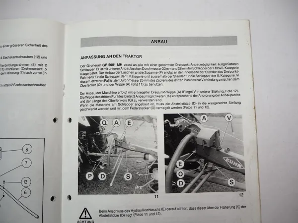 Kuhn GF5001 MH Giroheuer Betriebsanleitung Bedienungsanleitung Montage 1995