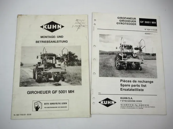Kuhn GF5001 MH Giroheuer Betriebsanleitung Ersatzteilliste ca. 1993