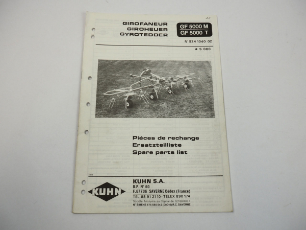 Kuhn GF5001M T Giroheuer Ersatzteilliste Parts List Pieces de Rechange 1989