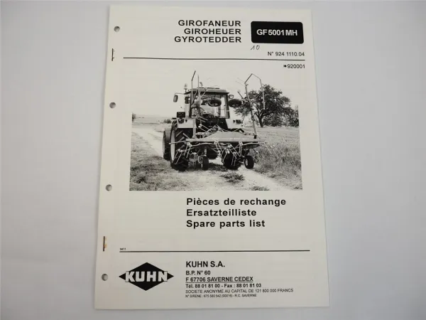 Kuhn GF5001MH Giroheuer Ersatzteilliste Parts List Pieces de Rechange 1994